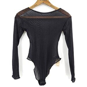 Vtg New Cosabella Black Sheer Bodysuit Womens L Long Sleeve Deadstock 90s